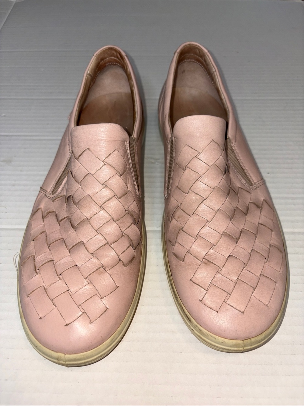 Ecco Woven Soft Leather Slip-Ons Pale Pink Size 8
